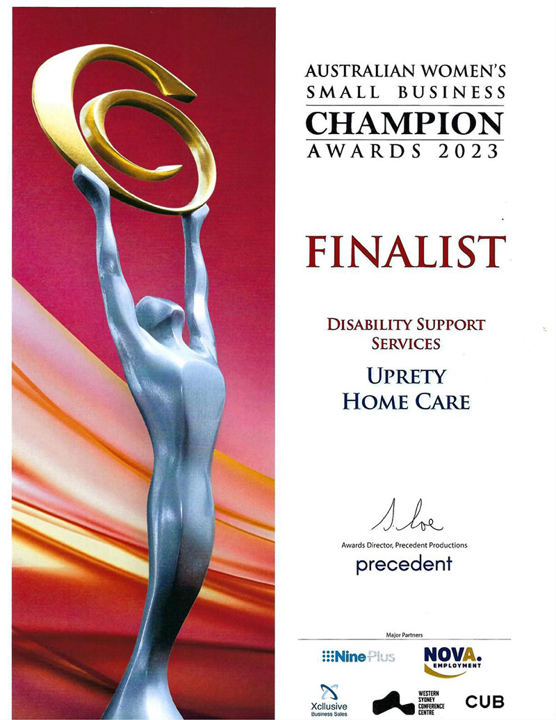 Australian Womens Small Business Awards Finalist - Uprety Home Care